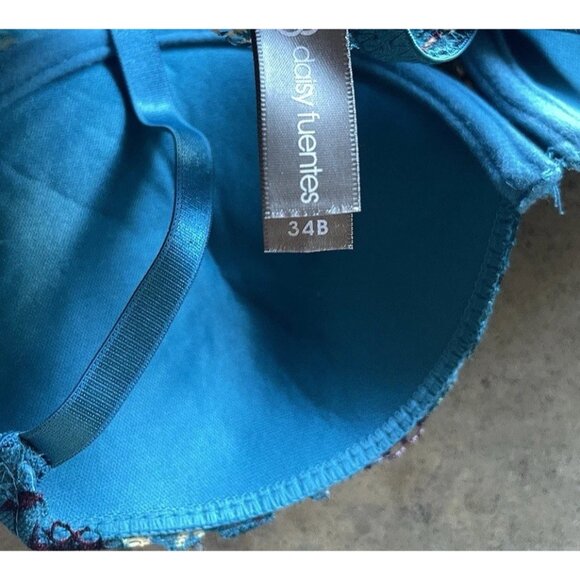 daisy fuentes Date Push-Up Padded Front Close Bra Teal Floral Women’s Sz 34B - Picture 6 of 10